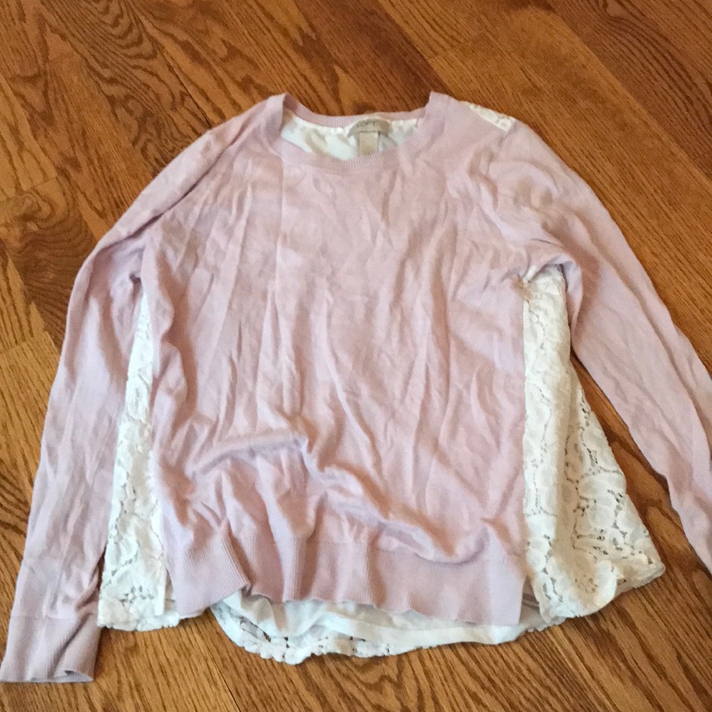 Loft long sleeve pink and white lace shirt